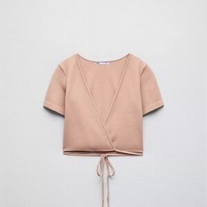 Zara Seamless Wrap-Style Tan Crop Top